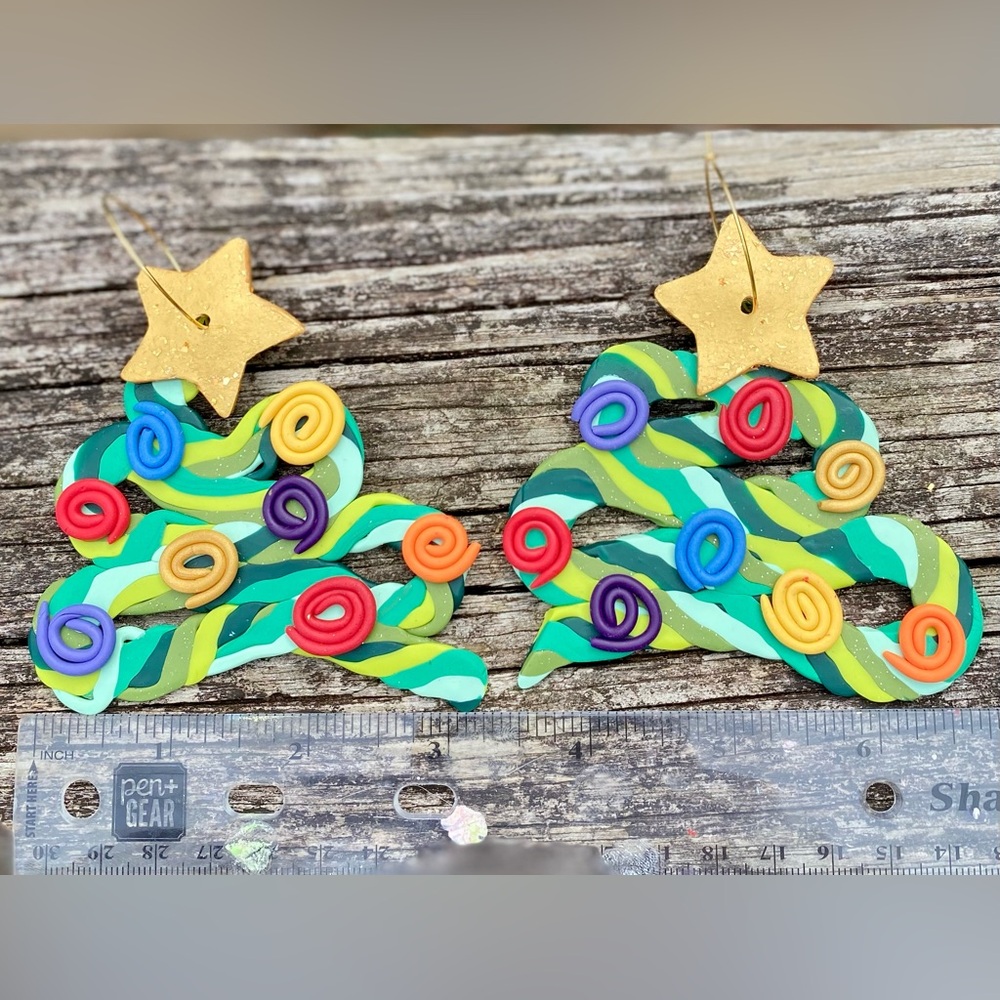 Christmas Tree Handmade Earrings Polymer Clay